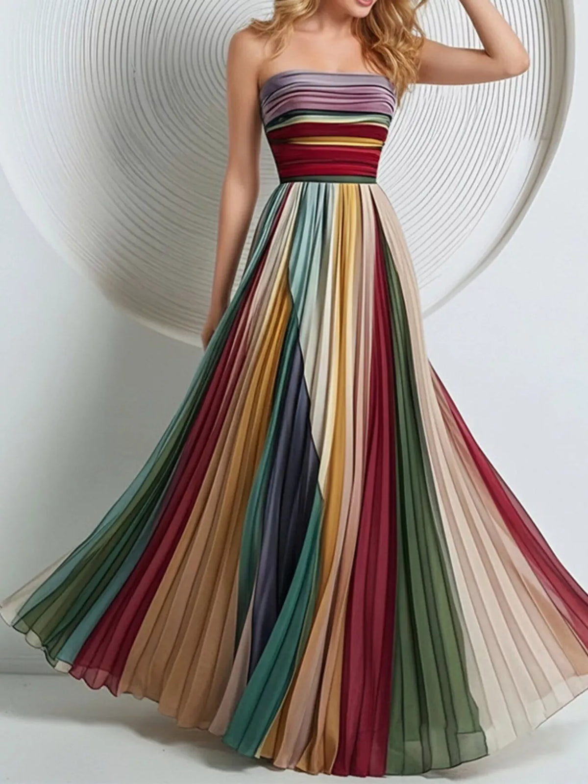 Robe Longue Bustier Plissée – Élégance Bohème & Couleurs Éclatantes