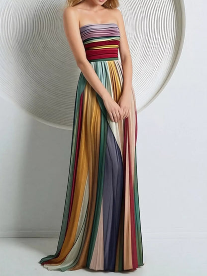 Robe Longue Bustier Plissée – Élégance Bohème & Couleurs Éclatantes