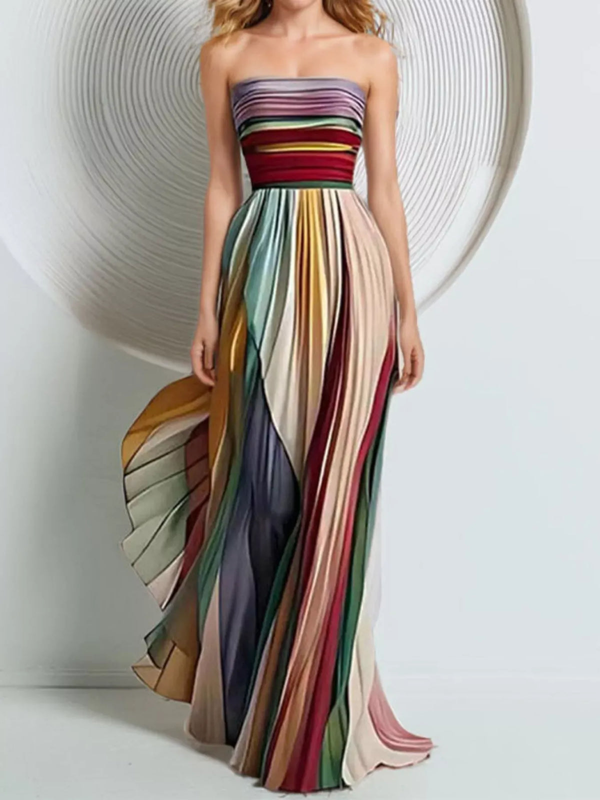 Robe Longue Bustier Plissée – Élégance Bohème & Couleurs Éclatantes