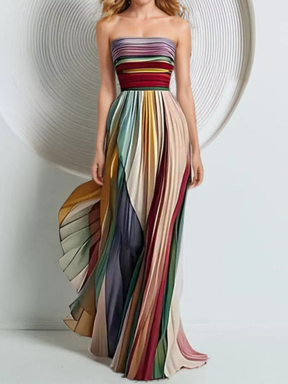 Robe Longue Bustier Plissée – Élégance Bohème & Couleurs Éclatantes