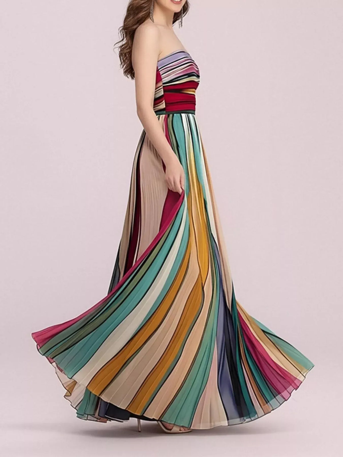 Robe Longue Bustier Plissée – Élégance Bohème & Couleurs Éclatantes